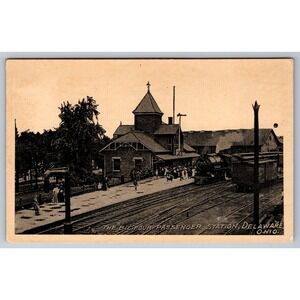 Big Four Passenger Station Delaware Ohio Train Real Photo Postcard RPPC Vintage